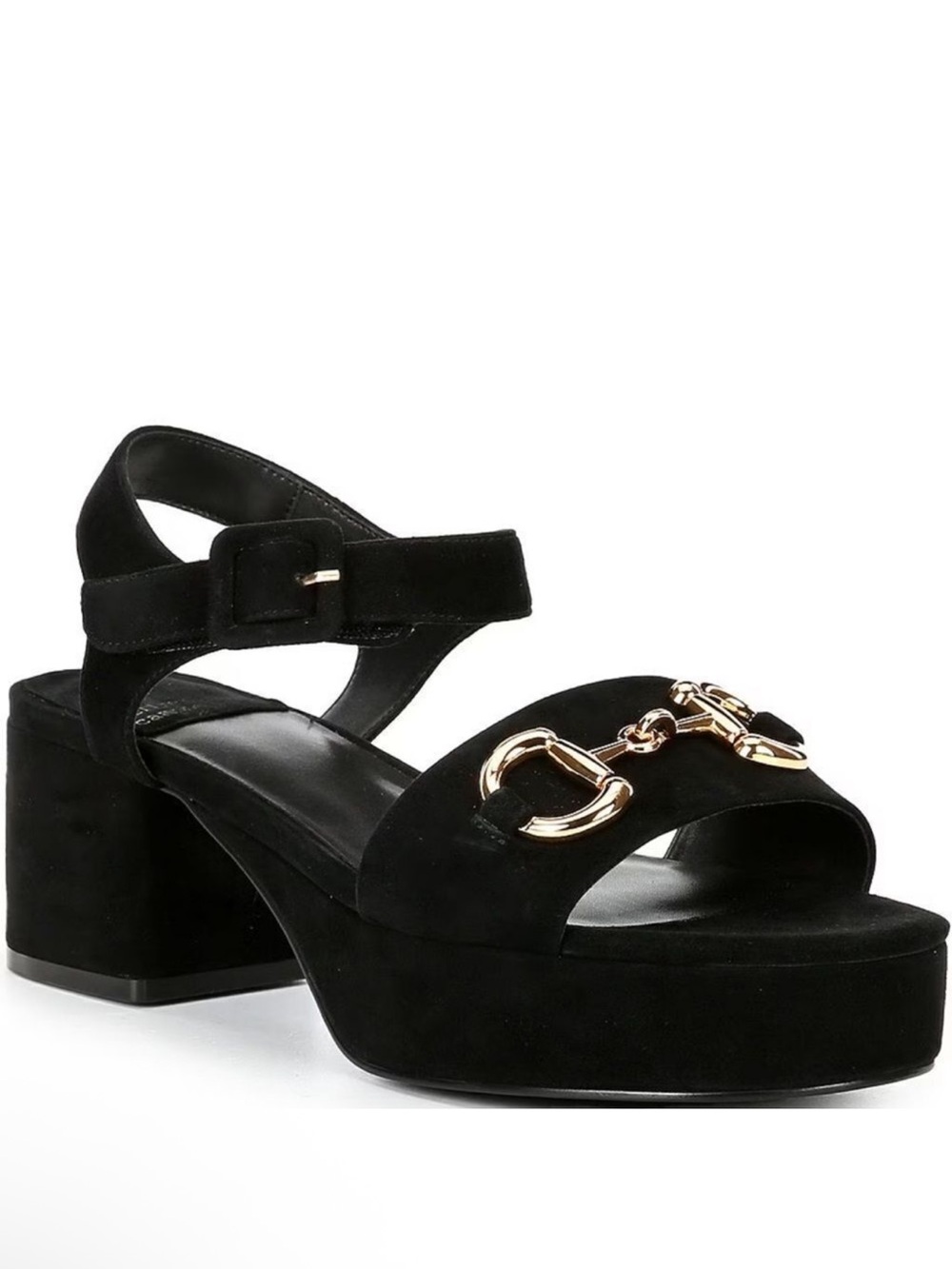NEW Jeffrey Campbell Black Suede Platform Horse Bit Silver Buckle Sz 6.5